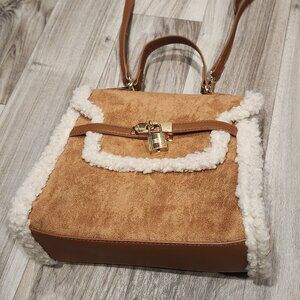 Badgley Mischka Fur Border Foldover Satchel Bag